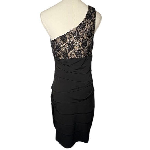 CITY TRIANGLES Black Lace One Shoulder Dress Ruched Bodycon Women's Large - Picture 2 of 7